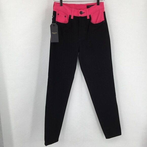 Rag & Bone Ash pink black colorblock denim ankle jeans women new 24 - Picture 2 of 5